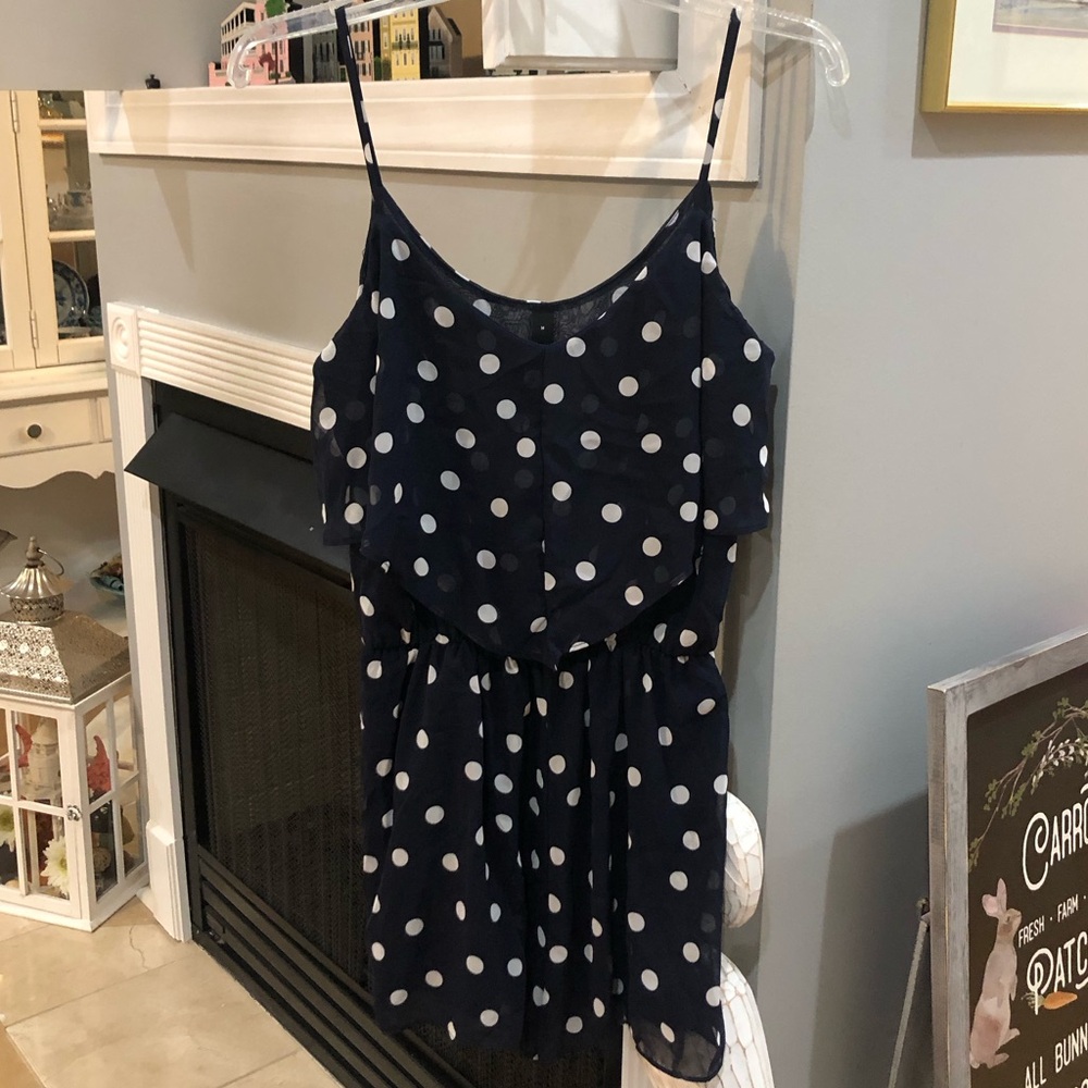 NEW Navy Blue Polka Dot Ruffle Sleeveless Shorts Retro Romper